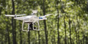 Drone flying in a yard